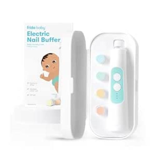 Frida Baby Electric Nail Buffer | Safe + Easy Baby Nail File, Baby Nail Clippers + Nail Trimmer Kit for Newborn, Toddler, Children's Fingernails/Toenails, 4 Buffer Pads, LED Light, Storage Case, White