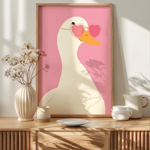 Pinky Silly Goose Poster, Nursery Decor, Toddler Girl Art, Homewarming, Cottage Core Decor, Farm Animal, Quirky Goose with Sunglasses Art