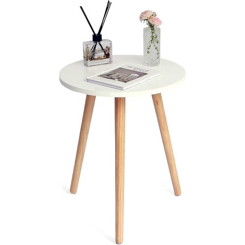 Round Side Table, Small Accent Table Nightstand Modern End Table for Living Room Bedroom Office Small Spaces, 15.7''Dia x 19.69''H (White)