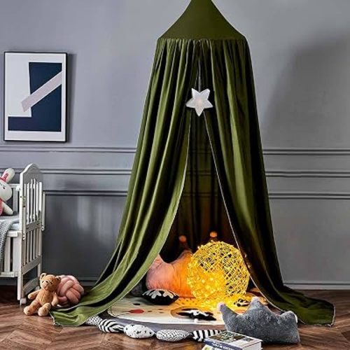 LIEMUAO Bed Canopy for Girls Kids, Extra Large Princess Round Dome Canopy Dreamy Mosquito Net Bedding Decoration Hanging Bed Canopy Tent Reading Nook Canopies in Home (Nordic Green)