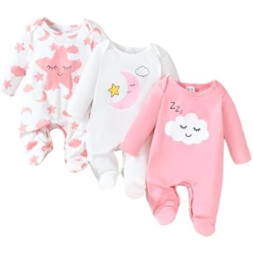 Baby Girl Clothes 3‑Pack Long Sleeve Romper Infant Outfits