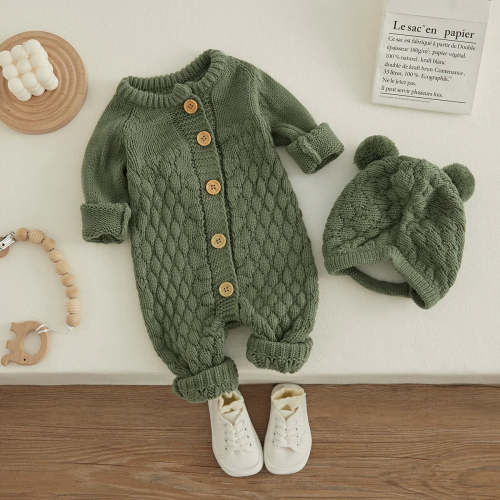 Infant Knitted Jumpsuit with Bear Hat