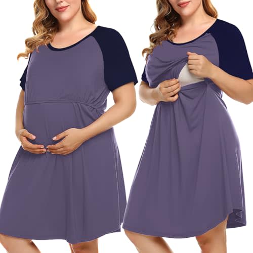 MONNURO Plus Size 3 in 1 Labor/Delivery/Hospital Gown Nursing Maternity Nightgown Dress for Breastfeeding 1-5XL