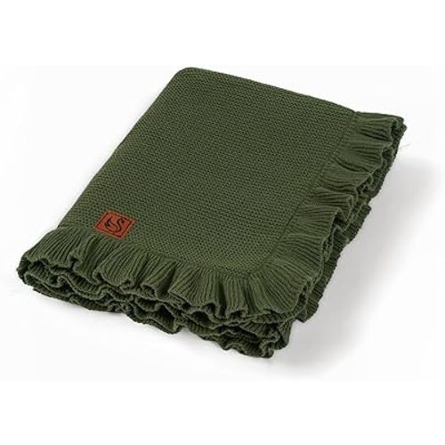 Ruffle Knit Blanket for Baby - 100% Luxury Soft Cotton Knit Warm Cozy Cuddle Stroller Crib Blanket for Newborns, Infants, & Toddlers (Forest Green)