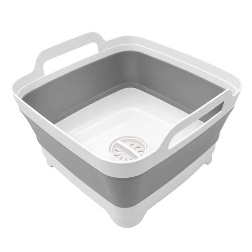 Collapsible Dish Basin, 9L/2.4Gal Portable Wash Basin with Drain Plug, Space Saving Foldable Bucket, Kitchen Sink for Camping, Vegetable Washing, RV