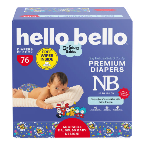 Hello Bello Premium Dr. Seuss Babies Diapers Club Box with Bonus Wipes - Newborn, 76 Count