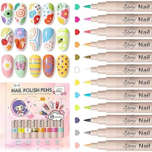 Nail Art Pens,12 Colors 0.7mm 3D Nail Polish Pens for Women