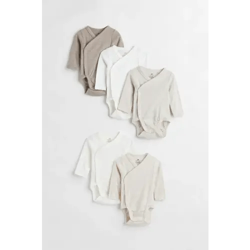 5-pack Wrapover Bodysuits, Beige/natural white, 3M