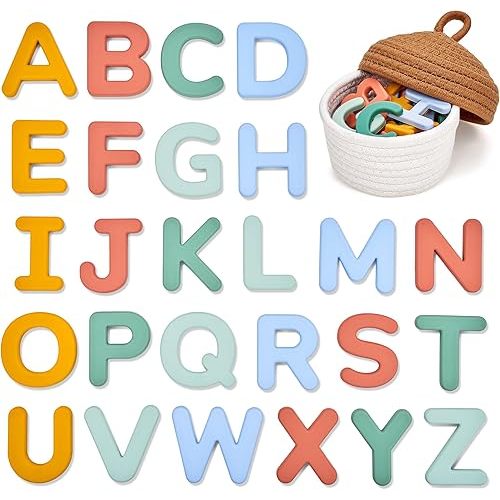 JoyCat Silicone Alphabet Magnetic Letters, 26 Uppercase ABC Fridge Magnets for Toddlers & Kids 3+, Preschool Learning Refrigerator Toy Set, Birthday Gifts for Boys Girls (Subtle Color)