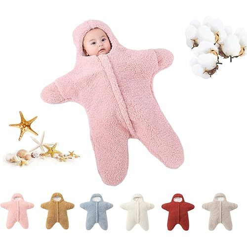 Baby Starfish Onesie, Thick Imitation Fleece Starfish Newborn Romper, Infant Footie Jumpsuit Winter Warm Outfits(Pink,2-6 Months)