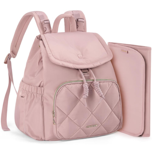 mommore Diaper Bag Backpack, Small Diaper Backpack for Travel, Drawstring Puffer Diaper Bag, Lightweight Quilted Baby Bag with Stroller Straps, Changing Pad