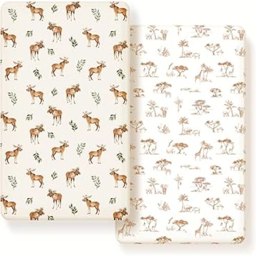 GRSSDER Stretch Ultra Soft Jersey Knit Fitted Crib Sheets Set 2 Pack, Universal Fit All Standard Crib Mattress Pads Safe and Snug, Crib Fitted Sheet with Deep Pocket, Original Design for Unisex Baby