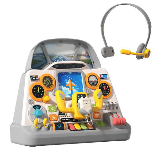 Kids Airplane Cockpit Toy with Lights and Sounds Interactive Pretend Play Simulator Educational Aviation Toy for Toddlers and Children Includes Headphones for Immersive Play at Home