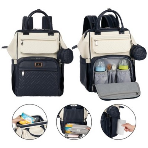 BabbleRoo Premium Vegan Leather Diaper Bag Backpack, Spacious & Stylish Nappy Organizer, Blueberry Cream, 1 pc Pañaleras Para Bebe