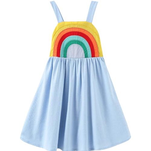 Frogwill Toddler Girls Fifties Summer Dress Blue Rainbow 2-7Y