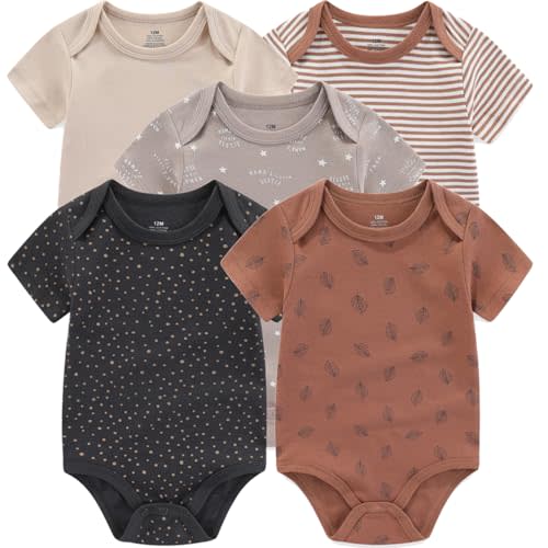 Kiddiezoom Newborn Baby Unisex Cotton One-Piece Bodysuits Baby Gift 5-Pack Baby Clothes