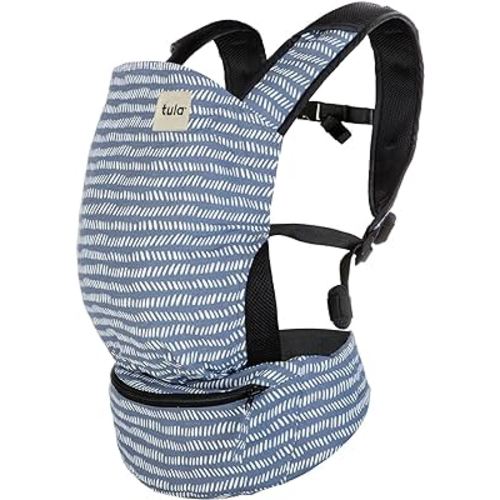 Baby Tula Lite Ripstop Nylon Compact Baby Carrier, Lightweight & Ergonomic Carrier for Travel w/Convenient Storage Hip Pouch, Multiple Carrying Positions for 12lbs to 30lbs - Beyond (Steel Blue/Dash)