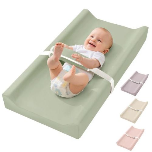 GOTGELIF Waterproof PU Foam Portable Baby Changing Pad with Safety Strap - Green