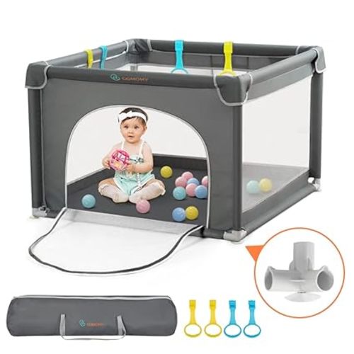 COMOMY Playpens for Babies and Toddlers, Small Baby Play Pens, Activity Center for Safe and Non-Slip Baby Fence, Full Mesh Design, Indoor & Outdoor Kids Activity Center (Dark Grey, 36"x36")