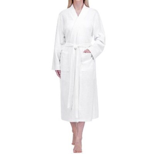 PAVILIA Women Waffle Knit Robe, Soft Cozy Breathable Lightweight Long Bathrobe with Pockets Shower Spa House (White, Small-Medium), College Dorm Gift