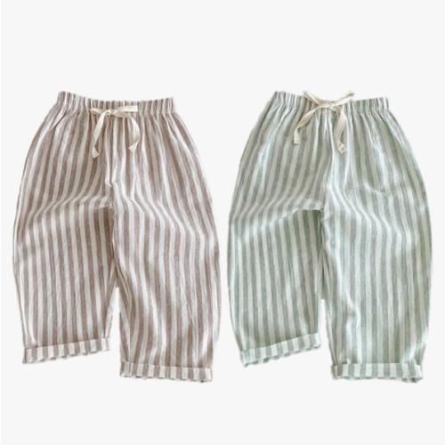 Ashmyova Classic Casual Pants for Boys Thin Cotton Stripe Elastics Waist Spring Summer Trousers Toddler Long Pants 2Pcs
