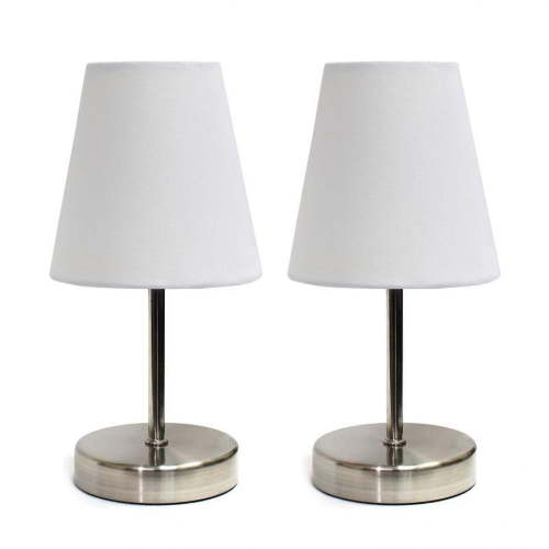 Simple Designs Sand Nickel Mini Basic Table Lamp with Fabric Shade 2 Pack Set