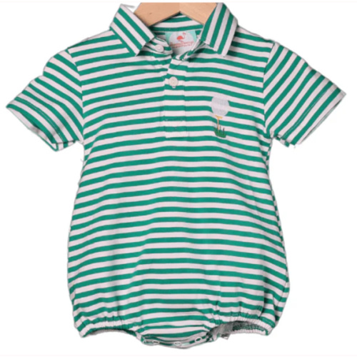 Embroidered Golf Green Stripe Polo Bubble