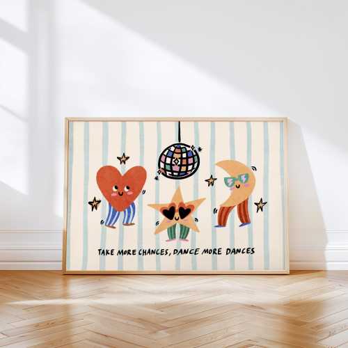 Take More Chances Print, Colorful Stars Kids Playroom Poster, Nursery Wall Decor, UNFRAMED