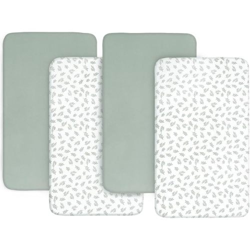 Bassinet Sheets(33" x 20"), 4 Pack for Most Bedside Sleeper Bassinet, Bassinet Sheet, Breathable & Soft Polyester, Green Leaf