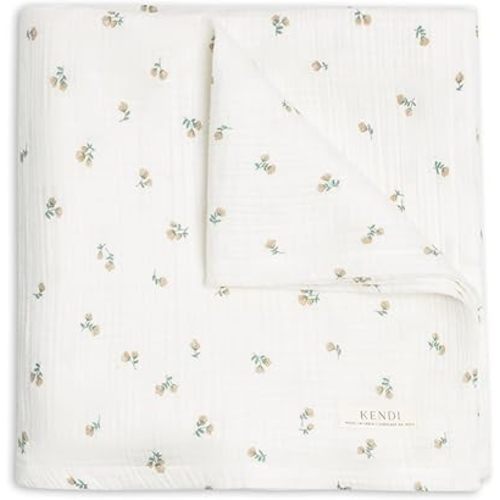 Colored Organics Kendi Baby Organic Cotton Swaddle - Infant Receiving Blanket - Pinehurst/Powder + Shell Muslin
