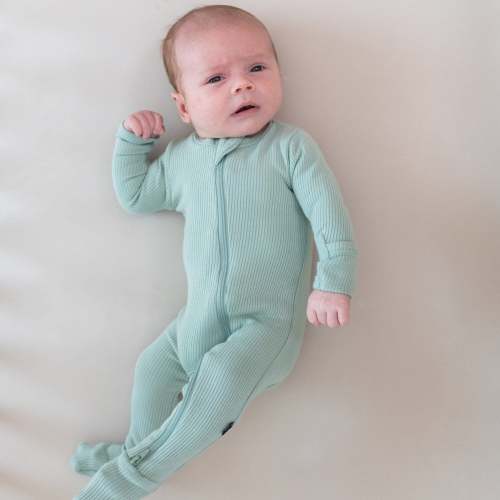 Ribbed Zipper Footie in Sage | Footie Pajamas | Kyte Baby