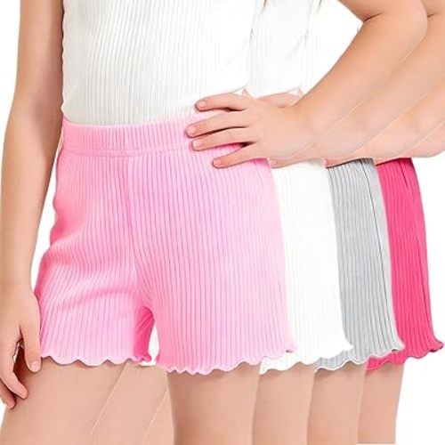 4-Pack Baby Girls Ruffle Shorts Soft Elastic Waist Solid Color Casual Shorts for Toddler Size 18M-6T