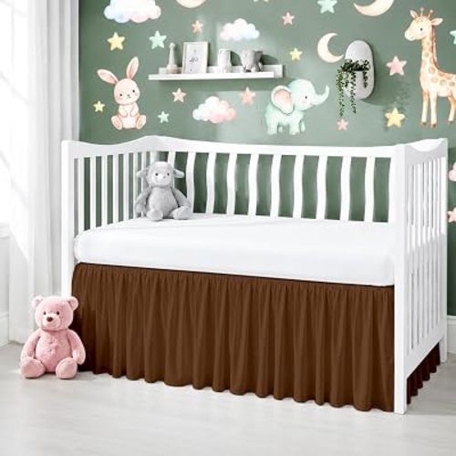 Chocolate Ruffled Crib Bed Skirt - 100% Cotton - Nursery Dust Ruffle Bedding Skirts for Baby Boy or Baby Girl - Standard Crib, 14" Drop