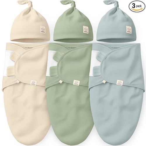 KeaBabies 3-Pack Organic Swaddles for Newborns Girls, Boys with Hats - Soft Cotton Baby Sleep Sacks 0-3 Months, Breathable Baby Hats and Swaddles 0-3 Months, Newborn Essentials Must Haves (Slate)