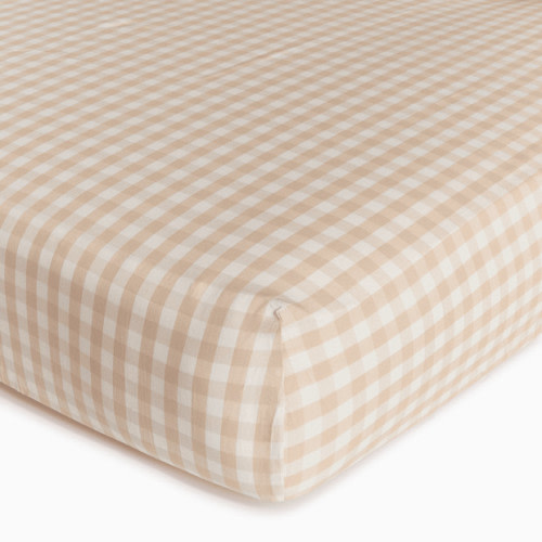Soundly Percale Organic Crib Sheet - Tan Gingham