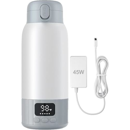 Portable Bottle Warmer for Travel, 45W Quick Charge, 100W Fast Heating Baby Bottle Warmer with 17oz Large Capacity Portable Milk Warmer, 10400mAh for On-The-Go Use with Formula, Breast Milk, Water