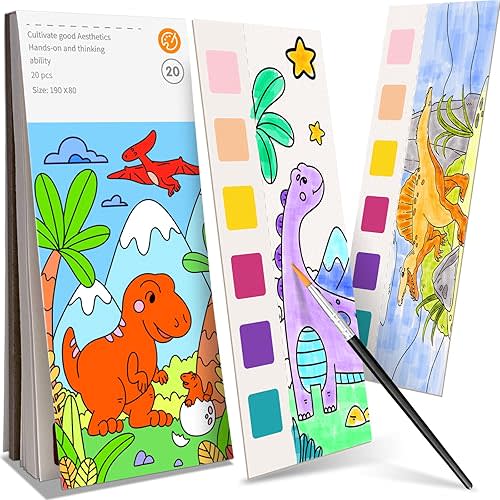 Paint with Water Coloring Books for Kids, Pocket Mess Free Watercolor Painting Sets for Kids Ages 3 4 5 6 7 8+, Water Color Paint Set Arts and Crafts Gift for Boys Girls, Dinosaur