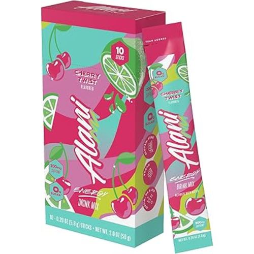 Alani Nu CHERRY TWIST Energy Sticks, Energy Drink Powder, 200mg Caffeine, Pre Workout Performance with Antioxidants, On-The-Go Drink Mix, Biotin, B Vitamins, Zero Sugar, 5-10 Calories, 10 Pack