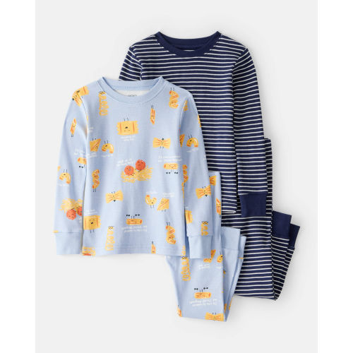 Toddler Pasta Print 100% Cotton Long-Sleeve Snug Fit 4-Piece Pajamas - Blue | Carter's