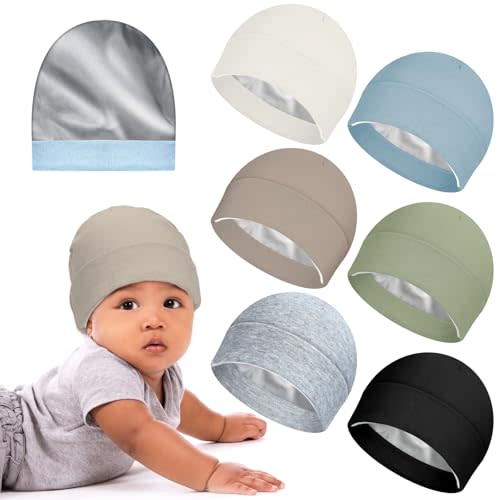 Cotwinter 6 Pcs Satin Lined Baby Newborn Hats Silk Satin Lined Beanie Toddler Hat for Hospital Infant Girls Boys