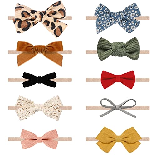 Baby Girl Headbands and Bows, Newborn Infant Toddler Nylon Elastics Hairbands Hair Accessories by VISBL