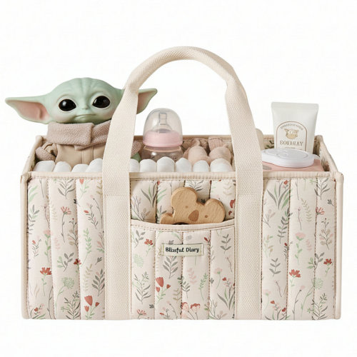 Rebrilliant Wildflower Print Quilted Tihomira With Removable Dividers & Outer Pocket - Portable Baby Storage Basket For Nursery, Travel & Car Organization | Wayfair
