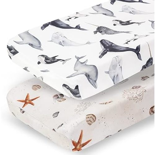 Pobibaby - 2 Pack Premium Changing Pad Cover - Ultra-Soft Jersey Knit, Stylish Ocean Pattern, Safe and Snug for Baby (Seaside)