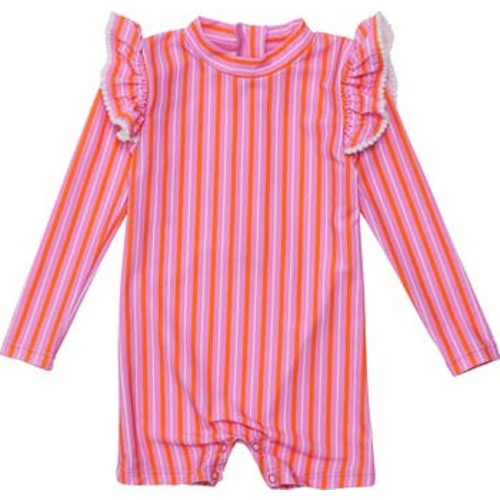 Stripy Sunset Long Sleeve One-Piece Rashguard Swimsuit, 3-6M