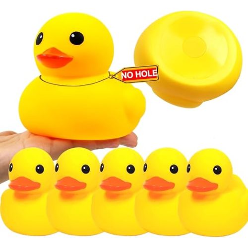 5 Inch 5 Pcs Kalafona Rubber Bathtub Duck/Duckie Waterproof No 'Bebe' No Hole Funny Bath Swimming Pool Toy Without Hole for Kids Birthday Party Favor Home Decor
