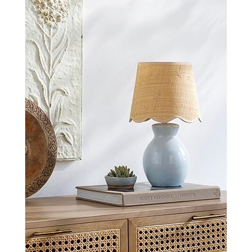 Mark&Day Table Lamps, Reann Cottage Blue Bedside Table Lamp for Nightstand Bedroom, Living Room or Office (15" H x 8" W x 8" D)