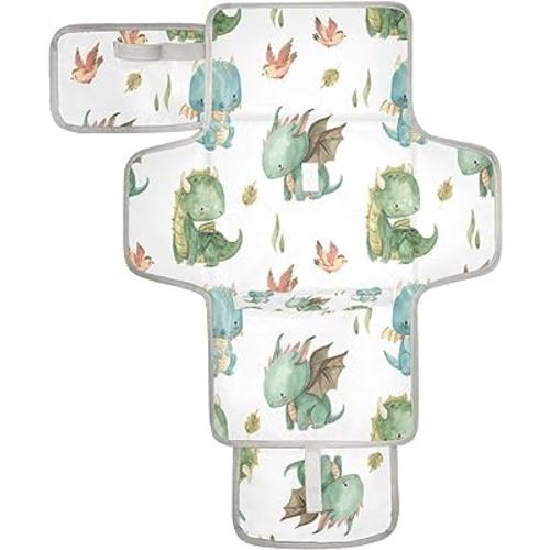 Kigai Cute Dragon Portable Diaper Changing Pad Travel Changing Pad for Baby Waterproof & Foldable Diaper Mat for Baby Shower, Newborn Girls and Boys