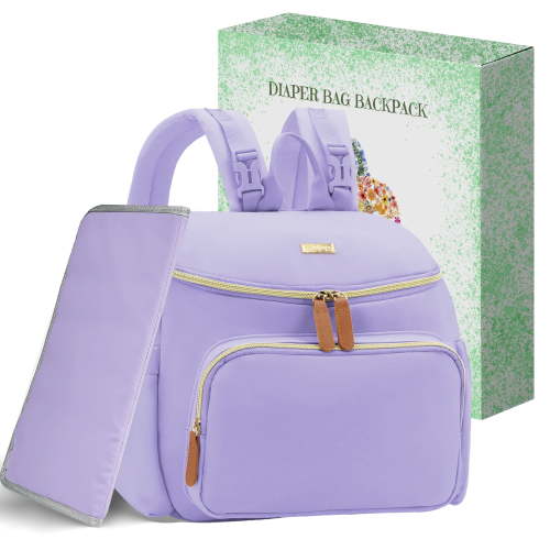 "DERSTUEWE Diaper Bag Backpack, Lightweight Purple Baby Diaper Bag, 12.9""x12""x5.9"" with Insulated Pockets"
