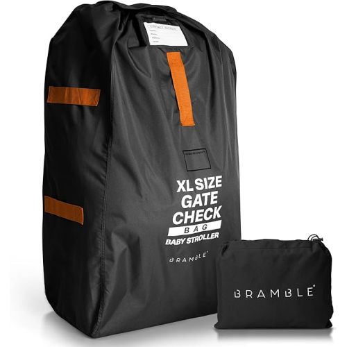 Bramble Extra Large Gate Check Stroller Bag for Airplane | 600D Oxford, Waterproof, Padded Adjustable Strap Single & Double Stroller Travel Bag for Airplane - Black