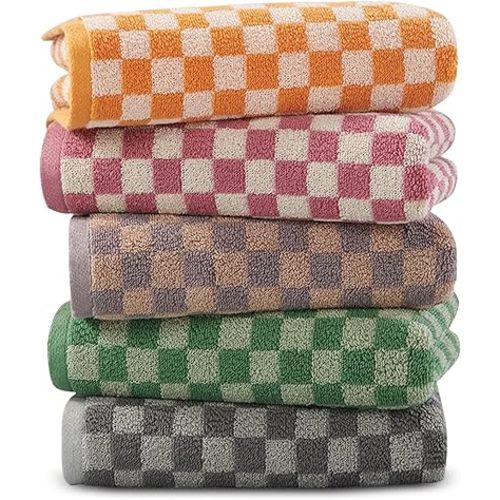 5 Pack Hand Towels - Cotton Checkered Towels, 13 x 29 Inches, Soft, Absorbent Cotton Hand Towels for Bathroom, Kitchen, Gym, Spa, Send Goods from Local